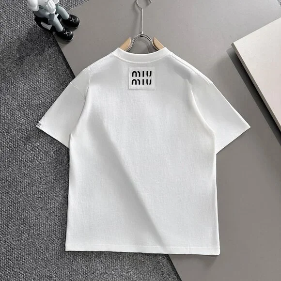 Miu Miu Print Casual Couple's Loose Cotton Short Sleeve T-Shirt